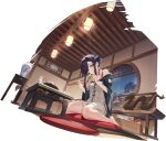  1girl aerial_fireworks architecture azur_lane bare_shoulders black_hair blue_eyes blush bottle braid braided_bun breasts chinese_clothes chopsticks collarbone double_bun dragon dress dutch_angle earrings east_asian_architecture eastern_dragon eating fireworks food from_below green_dress gridman_universe grin hair_bun highres holding holding_chopsticks indoors jewelry kurumi_(recycllamo) long_hair looking_at_viewer medium_breasts night off-shoulder_dress off_shoulder official_alternate_costume official_art parted_lips pleated_dress princess_(dynazenon) princess_(nightcap_time)_(dynazenon) round_window sitting smile solo table teeth wariza white_dress window 
