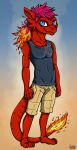  anthro bad_guy_cafe blue_eyes fire fire_(firefox) hair male purple_hair red_body red_skin reptile scalie solo ziegelzeig 
