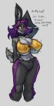  anthro big_breasts big_nipples black_body black_fur breasts clothing countershade_torso countershading fur grey_body grey_fur hair hi_res huge_breasts ineffective_clothing intersex lagomorph leporid mammal multicolored_body nervous_smile nipple_outline nipples purple_hair rabbit slorp_art solo sweatpants tail tail_motion tailwag tearing_clothing thong_straps torn_clothing two_tone_body 