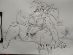  anthro canid canine clothing female fio_germi hi_res mammal metal_slug sitting sitting_on_ground solo torn_clothing traditional_media_(artwork) were werecanid werecanine werewolf zhengfox 