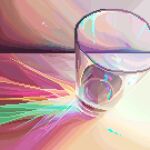  art_study caustics commentary cup drinking_glass english_commentary from_above glass jubilee_(8pxl) light no_humans original photo-referenced pixel_art rainbow_gradient shadow sidelighting tagme water 