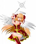  angel angel_wings boots dress highres holding holding_staff long_hair non-web_source orange_eyes orange_hair original red_dress staff wings 