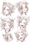  1girl absurdres anger_vein comic_hand constricted_pupils duel_monster expressions highres horns laughing monochrome one_eye_closed open_mouth pout short_hair sketch smile squinting teeth yu-gi-oh! zoodiac_drident 