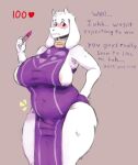  absurd_res anthro awful_lad blush bovid caprine english_text female goat hi_res mammal mature_female monster nipple_slip pregnancy_test slightly_chubby slightly_chubby_female solo text thick_thighs toriel undertale_(series) wide_hips 