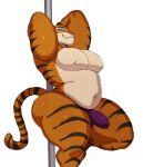  2023 absurd_res anthro bedroom_eyes big_butt big_pecs bulge butt clothed clothing disney erection erection_under_clothing felid hi_res huge_thighs looking_at_viewer male mammal markings narrowed_eyes navel pantherine pecs pole seductive slightly_chubby smile solo speedo sssonic2 striped_body striped_markings striped_tail stripes stripper_pole swimwear tail tail_markings thick_thighs tiger tiger_dancer_(zootopia) zootopia 