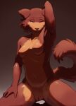  2023 5_fingers anthro areola beastars bedroom_eyes black_nose bottomless bottomless_anthro bottomless_female breasts brown_body brown_fur canid canine canis cheek_tuft clothed clothing colored countershade_crotch countershade_face countershade_torso countershading digital_media_(artwork) eyebrows eyelashes facial_tuft female fingers fluffy fluffy_ears fluffy_tail front_view fur genitals half-closed_eyes hand_on_leg hi_res juno_(beastars) kneeling looking_at_viewer mammal murizy narrowed_eyes navel nipples nude nyankyun540 pink_nipples purple_eyes pussy raised_arm seductive shaded simple_background smile snout solo spread_legs spreading tail tan_body tan_countershading tan_fur topless topless_anthro topless_female tuft wolf 