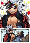  3_fingers animal_humanoid anthro arm_tattoo bear big_pecs black_body blush bone chest_grope clothed clothing comic comic_panel digital_media_(artwork) duo english_text fangs fingers fluffy fluffy_hair hair hair_over_eye hi_res hoodie horn humanoid jacket jwbash koopa koopaling looking_at_viewer male male/male mammal mario_bros mask meme muscular muscular_male nintendo one_eye_obstructed pec_grab pecs red_body redraw reptile scalie shaded shell shirtless shirtless_anthro shirtless_male size_difference skull skull_mask smile spikes spikes_(anatomy) surprised_expression surprised_look tattoo teeth text topwear turtle 