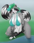  anthro balls big_breasts big_penis blackbetty breasts clothing erection genitals gynomorph hair hi_res humanoid_genitalia humanoid_penis intersex looking_at_viewer mammal penis procyonid raccoon roxie_raccoon simple_background smile solo tail thick_thighs 