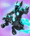  anthro black_body blue_penis claws genitals hi_res hypnosis kashiate latex machine male mind_control paws penis protogen raakkuja robot solo tapering_penis 