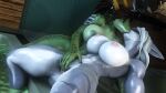  3d_(artwork) anthro big_breasts breasts digital_media_(artwork) duo eyes_closed female female/female fingering fish hand_on_shoulder hi_res hot_tub kissing lizard marine petruz_(copyright) reptile sanguine_paladin scalie shark source_filmmaker water 