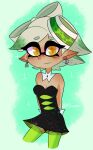  ambiguous_gender animal_humanoid anthro bow_(ribbon) breasts cephalopod cephalopod_humanoid cleavage clothed clothing ear_piercing ear_ring female humanoid humanoid_pointy_ears inkling legwear looking_at_viewer looking_back marie_(splatoon) marine marine_humanoid medium_hair mollusk mollusk_humanoid nintendo piercing ring_piercing small_breasts solo source_request splatoon t-cakes thigh_highs 