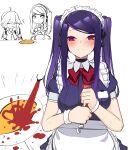  2girls absurdres ahoge alternate_costume blush bow bowtie dana_zane enmaided highres jill_stingray maid multiple_girls purple_hair red_eyes twintails va-11_hall-a yanagui 