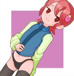  1girl arm_behind_back closed_mouth hair_between_eyes hair_ornament legs_apart mayl_sakurai_(mega_man) mega_man_(series) mega_man_battle_network_(series) red_eyes red_hair short_hair sicky_(pit-bull) smile solo standing 