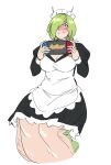  animal_humanoid apron big_breasts black_clothing black_dress blush brand_parody breasts clothing dress female freckles gastropod gastropod_humanoid green_body green_eyes hi_res holding_console holding_nintendo_switch humanoid loo_(randomtanstudio) looking_at_viewer maid_uniform mollusk mollusk_humanoid monster_girl_(genre) nintendo nintendo_switch randomtanstudio shy simple_background slug slug_humanoid solo uniform white_apron white_background 