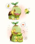  !? blush commentary_request drooling heart mouth_drool nibbling no_humans o_o open_mouth pokemon pokemon_(creature) smoliv spoken_heart thought_bubble turtwig wavy_mouth yuu_(tjyz7348) 