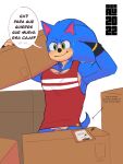  anthro blurau blush bodily_fluids bottomless clothed clothing dialogue genitals hi_res male muscular muscular_male penis sega solo sonic_the_hedgehog sonic_the_hedgehog_(series) spanish_text speech_bubble sweat sweatdrop text 