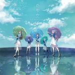  5girls absurdres album_cover album_name bang_dream! bang_dream!_it&#039;s_mygo!!!!! black_hair blue_sky brown_hair chihaya_anon cover full_body group_name highres holding holding_umbrella kaname_raana looking_at_viewer multiple_girls nagasaki_soyo official_art outdoors pink_hair reflection shiina_taki skirt sky standing takamatsu_tomori umbrella wet_floor white_skirt 