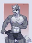  2023 abs absurd_res ajdrawsnice anthro biceps big_bulge big_muscles border briefs briefs_pull bulge canid canine canis claws clothed clothing clothing_pull deltoids erection erection_under_clothing eye_patch eyebrows eyewear front_view fur genital_outline gradient_background grey_border hair hi_res looking_at_viewer male mammal muscular muscular_anthro muscular_male navel nintendo nipples obliques open_mouth open_smile pecs penis_outline pink_background seductive simple_background smile solo standing star_fox teeth text tongue topless topless_anthro topless_male triceps tuft underwear underwear_pull url wolf wolf_o&#039;donnell 