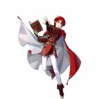  1boy azelle_(fire_emblem) book boots brown_footwear cape clenched_hand coat fire_emblem fire_emblem:_genealogy_of_the_holy_war fire_emblem_heroes holding holding_book official_art pants red_cape red_coat red_eyes red_hair tobi_(kotetsu) white_pants 