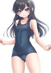  1girl absurdres asashio_(kancolle) ass_visible_through_thighs black_hair blue_eyes blue_one-piece_swimsuit blush collarbone covered_navel cowboy_shot highres kantai_collection long_hair looking_at_viewer makura_(y_makura) old_school_swimsuit one-piece_swimsuit school_swimsuit simple_background smile solo swimsuit white_background 