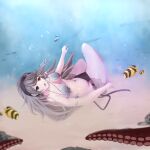  1girl absurdres asphyxiation biru_saeika breasts bubble copyright_request corrin_(female)_(fire_emblem) corrin_(fire_emblem) drowning fish highres holding_breath long_hair peril sand shell shell_bikini tentacles underwater white_hair 