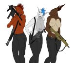  anthro assault_rifle big_breasts breasts christa_(rebeldragon101) clothed clothing dragon female fx-05 g36 group gun hk_g36 kriss_vector lur m1014 nipples partially_clothed ranged_weapon rebeldragon101 rifle shotgun submachine_gun topless topless_female trio weapon 