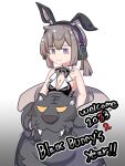  1girl ahoge alternate_costume animal_costume bare_shoulders closed_mouth english_text furry girls&#039;_frontline hair_ornament happy hexaa highres m200_(girls&#039;_frontline) purple_eyes smile solo 