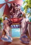  abs anthro arm_tattoo beach biceps big_bulge bovid bulge caprine chest_tattoo clothed clothing dessert detailed_background digital_media_(artwork) dreemurr feet food fur goat hair hat headgear headwear hi_res horn ice_cream leg_tattoo licking_ice_cream long_hair looking_at_viewer low-angle_view male mammal muscular muscular_anthro muscular_male nude open_mouth outside palm_tree partially_clothed paws pecs plant red_eyes redsmock sand sea seaside sky smile solo solo_focus spread_legs spreading summer sun swimming_trunks swimwear tattoo toes tongue tongue_out topless tree umbrella underwear water white_body 