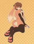  4_toes 5_fingers anthro arm_warmers armwear black_collar butt clothing collar feet fingers hi_res kray_(krayboost) krayboost lagomorph legwear leporid male mammal pawpads paws rabbit solo stockings tail thigh_highs toes 