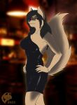  2023 5_fingers anthro big_breasts black_hair black_nose blurred_background bracelet breasts brown_body brown_fur canid canine canis claws cleavage clothed clothing cocktail_dress digital_media_(artwork) domestic_dog dress female finger_claws fingers flat_colors fur gem german_shepherd ghostwolf hair herding_dog jewelry mammal maria_eckholdt necklace pastoral_dog pearl_(gem) pearl_necklace signature solo standing 