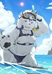  absurd_res anthro belly bulge canid canine canis clothing domestic_dog eyewear goggles hi_res male mammal moobs navel nipples overweight solo ssssssssss3000 swimwear tajima_(tamacolle) tamacolle 