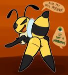  2023 antennae_(anatomy) anthro anthro_focus arthropod arthropod_abdomen bee bent_over black_antennae black_body black_exoskeleton black_sclera blush breasts bug_fables dialogue duo english_text exoskeleton featureless_feet female female_focus fur genitals grey_eyes hand_on_butt hymenopteran insect kabbu_(bug_fables) mane moonsprout_games offscreen_character open_mouth pussy red_pussy small_breasts smile smirk solo_focus speech_bubble standing stinger tan_body tan_fur text ultilix vi_(bug_fables) yellow_body yellow_exoskeleton 