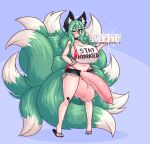  &lt;3 9_tails animal_humanoid balls bandage big_balls big_breasts big_penis blush bodily_fluids bottomwear breasts canid canid_humanoid canine canine_humanoid clothing cum cum_drip cum_in_a_cup dripping fox_humanoid genital_fluids genitals green_hair grin gynomorph hair hi_res huge_balls huge_breasts huge_penis humanoid hyper hyper_balls hyper_breasts hyper_genitalia hyper_penis intersex limebreaker looking_at_viewer mammal mammal_humanoid midriff motion_lines multi_tail navel one_eye_closed penis red_eyes shorts smile solo standing tail text text_on_clothing text_on_topwear thick_thighs topwear tray unknown_character wide_hips wink 