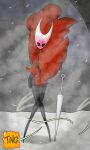  annoyed anthro arthropod cloak cloak_only clothing dress embarrassed female hi_res hollow_knight hornet_(hollow_knight) hybrid insect nail_(weapon) solo team_cherry the_nameless_guy wind wind_lift 