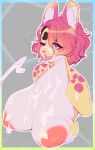  anthro big_breasts bodily_fluids breasts cum cum_on_face female genital_fluids hair hi_res higgyy huge_breasts mammal nipples pink_hair solo tongue tongue_out yellow_body 