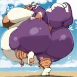  1:1 2023 3_toes absurd_res anthro belly big_belly big_breasts big_butt bikini biped bottomwear breasts butt clothing digital_media_(artwork) feet female generation_4_pokemon hi_res huge_breasts huge_butt hyper hyper_belly hyper_breasts hyper_butt largerest nintendo open_mouth pawpads paws pokemon pokemon_(species) rear_view simple_background skuntank smile solo swimwear thick_thighs toes topwear wide_hips 