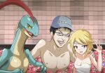  anthro fan_character female generation_3_pokemon group grovyle human male male/female mammal nintendo nude pokemon pokemon_(species) smile trio 