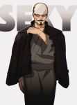  1boy black_eyes facial_hair feet_out_of_frame forehead_protector goatee golden_kamuy hair_slicked_back haori highres japanese_clothes kimono looking_at_viewer male_focus mature_male mustache scar scar_on_face serious short_hair solo standing tonta_(tonta1231) tsurumi_tokushirou 