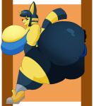 ambiguous_gender animal_crossing ankha_(animal_crossing) ankha_thompson_(user3345) anthro big_butt butt felid female female/ambiguous fur huge_butt huge_thighs hyper hyper_butt hyper_thighs mammal muscular muscular_anthro muscular_female nintendo stinkface thick_thighs user3345 yellow_body yellow_fur 