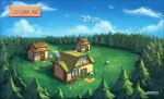  artist_name brenner_pereira building chimney cloud commentary day door flower grass house no_humans outdoors place_name pokemon pokemon_(creature) sign sky smoke tree watermark window wingull 