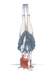  1girl :&lt; absurdres against_wall bare_legs blue_eyes breasts brown_hair closed_mouth commission covering covering_crotch english_commentary expressionless full_body handstand headstand highres legs long_hair looking_at_viewer lycoris_challenge_(meme) lycoris_recoil medium_breasts meme mra_artworks neon_genesis_evangelion panties pink_panties scene_reference school_uniform second-party_source shirt shoes short_sleeves simple_background skirt socks solo souryuu_asuka_langley standing tokyo-3_middle_school_uniform two_side_up underwear upside-down uwabaki white_background white_shirt white_socks wide_hips 