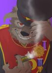  absurd_res another_eidos_of_dragon_vein_r anthro canid canine canis claws clothing domestic_dog fhcat gordov hat headgear headwear hi_res looking_at_viewer male mammal metal sharp_claws sharp_teeth smoke solo teeth uniform 