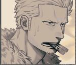  1boy cigar frown goatee_stubble long_sideburns looking_ahead male_focus mature_male nervous_sweating one_piece portrait short_hair sideburns smoker_(one_piece) smoking solo sparse_stubble sweat tonta_(tonta1231) unfinished 