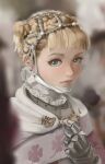  1girl absurdres armor berserk blonde_hair blue_eyes blurry blurry_background blurry_foreground capelet commission dana_(ocana_dana) farnese_(berserk) highres looking_at_viewer solo twintails white_capelet 
