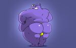  anthro big_butt bulge butt clothing dot_eyes horn male mammal overweight overweight_male purple_body rhinoceros solo source_request thong underwear unknown_artist 