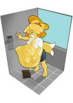  absurd_res afterimage animal_crossing anthro anthro_pred anthro_prey blush blush_lines bottomwear breasts button_pop cleavage clothed clothing dipstick_tail discarded_object dress_shirt elevator face_imprint female female_pred hand_on_own_belly hi_res huge_belly imprint isabelle_(animal_crossing) leaning_against_wall looking_pleasured markings nintendo pencil_skirt same_size_vore shirt skirt strawberrywith4 struggling_prey tail tail_markings tail_motion tailwag topwear vore 