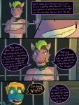  anthro captured collar comic dialogue dragon dungeon duo english_text fuze hi_res male nipples prison_cell rail_felflame_(fuze) scalie sharp_(fuze) text 