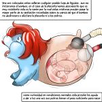  1:1 absurd_res abuse blue_body blue_fur dialogue female feral fetus fluffy_pony fur hair hi_res imminent_vore inshi red_hair simple_background solo spanish_text text violence white_background winry x-ray_(disambiguation) 