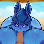  2023 absurd_res anthro anthro_focus anthro_penetrated anthrofied areola beach_umbrella beauty_mark big_breasts big_butt black_eyelashes black_nose blue_areola blue_body blue_ears blue_eyes blue_fur blue_inner_ear blue_nipples blush bodily_fluids breasts butt butt_from_the_front cloud day digital_media_(artwork) duo eeveelution erection eyelashes fellatio female female_focus female_on_human female_penetrated first_person_view fur generation_4_pokemon genitals glaceon hi_res huge_breasts huge_butt human human_on_anthro human_penetrating human_penetrating_anthro human_penetrating_female human_pov interspecies looking_at_viewer male male/female male_penetrating male_penetrating_anthro male_penetrating_female male_pov mammal markings mole_(marking) multicolored_body multicolored_fur nebssik nintendo nipples nude oral oral_penetration outside penetration penile penis penis_between_breasts penis_in_mouth pokemon pokemon_(species) pokemorph pupils saliva saliva_on_penis sex sky solo_focus sweat two_tone_body two_tone_fur white_pupils 