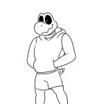  anthro bone bottomwear clothed clothing digital_media_(artwork) dry_bones himbones hoodie koopa male mario_bros monochrome nintendo reptile scalie shorts simple_background sketch smile solo sweater tail topwear undead white_background 